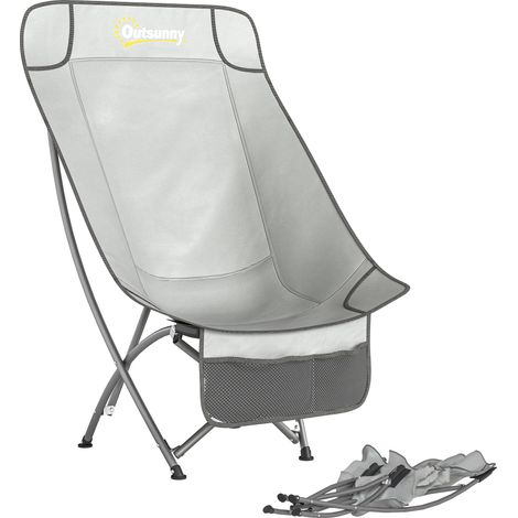 Outsunny Camping Chair Portable with Side Pocket Light Grey