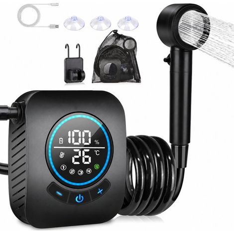 Tragbare Campingdusche 8000-mAh-Akku mit intelligentem LED-Display 4 Wasserstrahlmodi IPX8 Campingdusche Außendusche Gartendusche Tragbare Dusche (1/5)