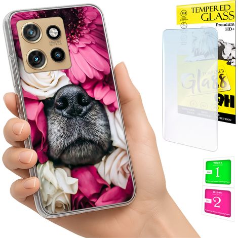 Funda para Motorola Edge 50 Neo con foto, cubierta trasera con diseño de perro y cristal 9H. (1/5)