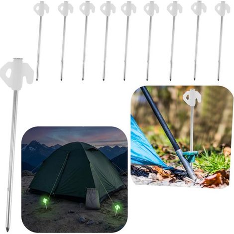 Piquets de fixation pour tentes et pelouses Piquets anti tempête Piquets lumineux avec crochets (20 x 1,1 cm Blanc) (1/5)