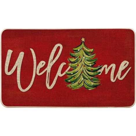 Paillasson de noël rouge 40x60cm, motif sapin, antidérapant, pour entrée intérieure et extérieure (1/4)