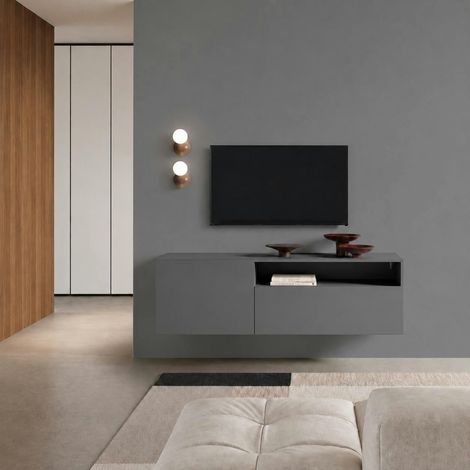 Meuble TV gris moderne à poser ou suspendre LORA (1/5)