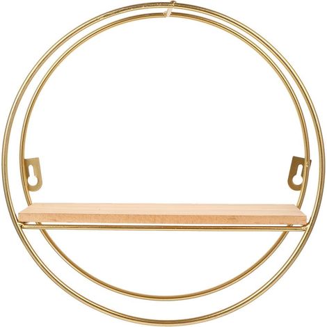 Étagère Murale Ronde Nordique en Fer Doré Plateau en Bois Naturel Étagère Flottante Géométrique pour Salon Salle de Bain et Bureau Rangement Mural Décoratif Polyvalent (1/5)