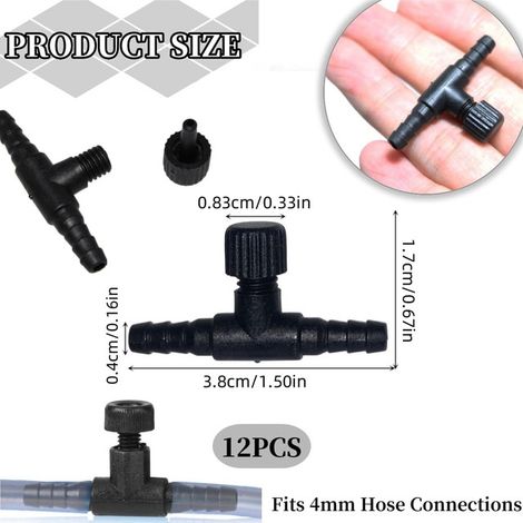 Lot de 12 Robinets de Régulation d'Air pour Aquarium Connecteur de Valve de Contrôle de Débit d'Oxygène en Forme de T pour Tuyau de 4mm Accessoires de Pompe à Air pour Bassin et Système d'Irrigation