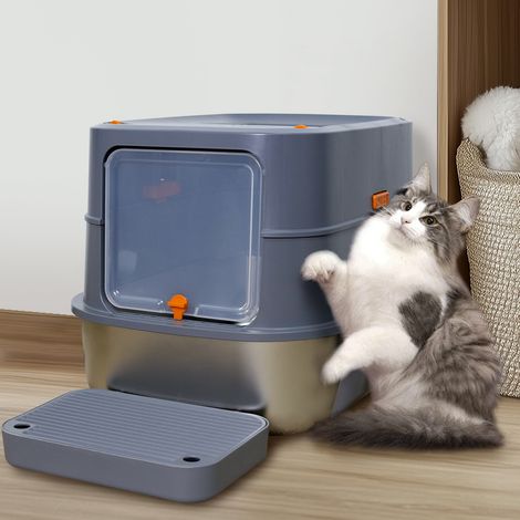 BingoPaw Large Cat Litter Box with Scatter Shield and Scoop, High Sided Cat Litter Pan Stainless Steel (1/5)