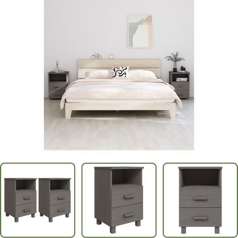 vidaXL Nachttisch mit Schubladen - Nachttische HAMAR 2 Stk. Hellgrau 40x35x62 cm Massivholz (1/5)