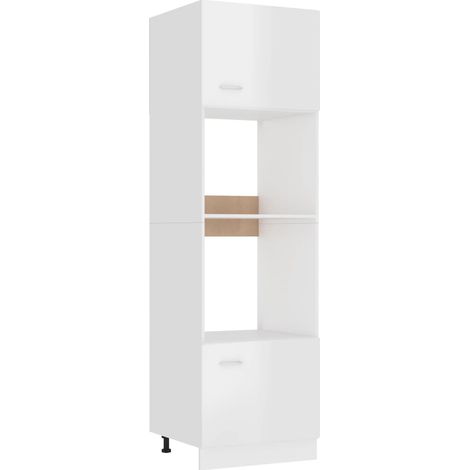 Mikrowellenumbauschrank Lyon Hochglanz-Weiß 60x57x207 cm (1/5)