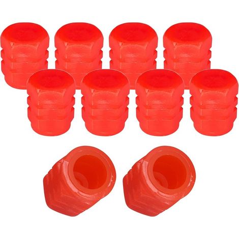 10x Bouchon de valve capuchon phosphorescent lumineux Nuit schrader pneu vélo moto auto voiture quad trottinette, rouge (1/4)