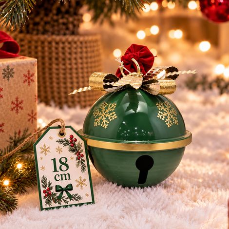 Campana in Metallo 18 cm Verde Decorazione di Natale Natalizio Esterno Interno (1/5)