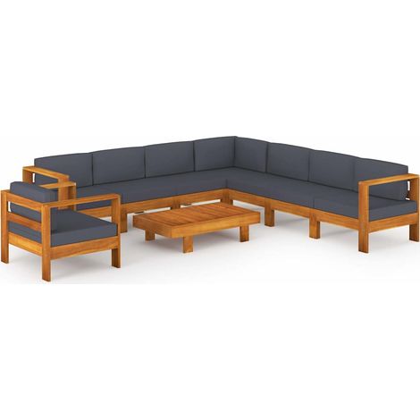 Maison Exclusive - Set Divani Giardino 9 Posti Cuscini Grigi Scuro Massello Acacia (1/5)