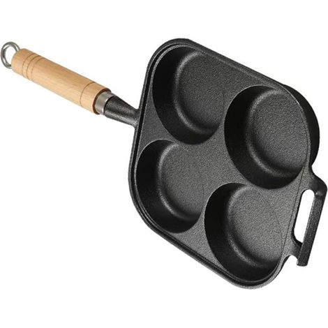 Poêle à frire antiadhésive profonde avec spatule, pinceau à huile et quatre trous pour crêpes du petit-déjeuner (1/5)