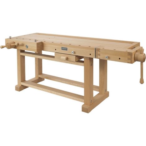 Établi modulable en hêtre massif 2120x790x870 mm – Épaisseur 80 mm – Étau avant 700 mm avec double broche – Pour professionnels – Ramia