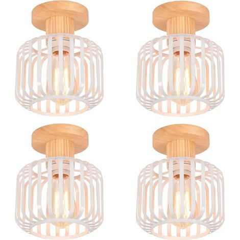 Plafonnier - - Vintage - Métal Cage - Bois Blanc - 18CM - 4 ampoules E27 (1/5)