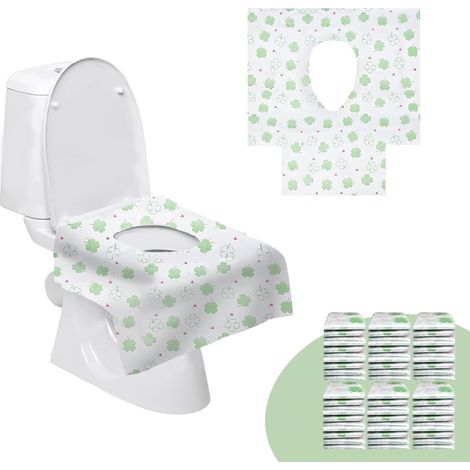 Paquete de 40 alfombrillas desechables universales para inodoros de gran tamaño, ideales para viajes y baños públicos. Empaquetadas individualmente. (1/5)