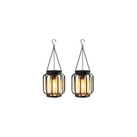 Lampe Solaire Exterieur Jardin Suspendue, 2 Pièces Lanterne Solaire Exterieur avec Ampoule LED, IP65 Étanche Métal lumiere solaire exterieur (1/5)