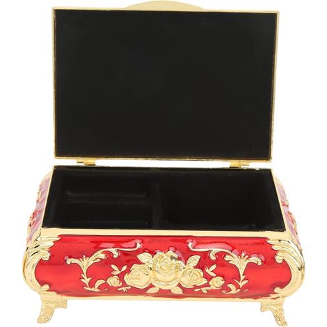 Boîte à Bijoux Vintage, Boîte De Rangement De Bijoux en Relief De Rose, Brillante Et Exquise, Résistante à la Rouille, Décoration pour Cadeaux De Vacances à la Maison(Rouge) (1/5)