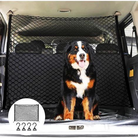Grille de protection voiture barrière filet de séparation, grille pour chiens pour coffre, 120x90 cm, double couche polypropylène avec 4 crochets, universelle pour chiens, filet de séparation (1/5)