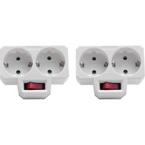 Adaptateur de prise, double prise avec interrupteur 3800W pour le bureau, la maison ou les voyages, prise UE (lot de 2) (1/5)