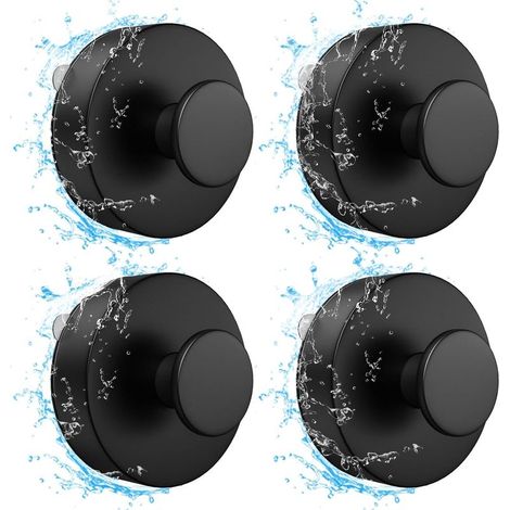 Crochets Ventouse Sous Vide, 4 pièces Crochet Mural d'Aspiration, ABS Ventouse Salle de Bain Étanche, Amovible et Réutilisable Crochet Mural Ventouse pour Cuisine, Porte en Verre (Noir) (1/5)