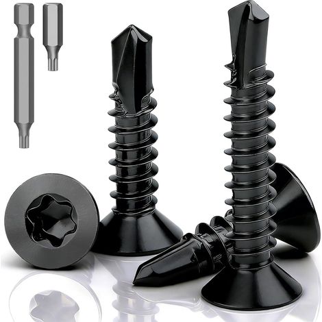 100 Pièces Vis Autoforeuse Torx M4,2x38 mm Visse Autoforeuse Inox 410 Vis Autoperforante Noir DIN 7504 Torx Tête Fraisée Plate pour Tôle Aluminium Bois (1/5)