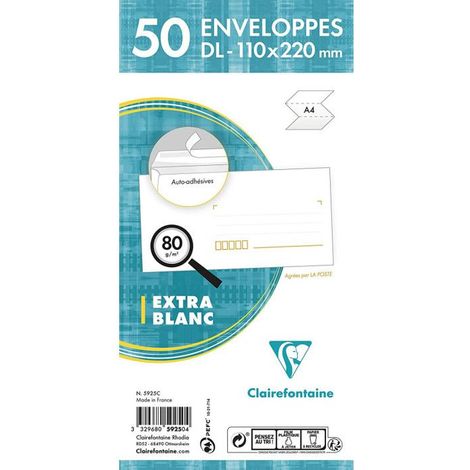Enveloppe - CLAIREFONTAINE - Claircode - 110x220 mm - 80g - Paquet de 50 (1/4)
