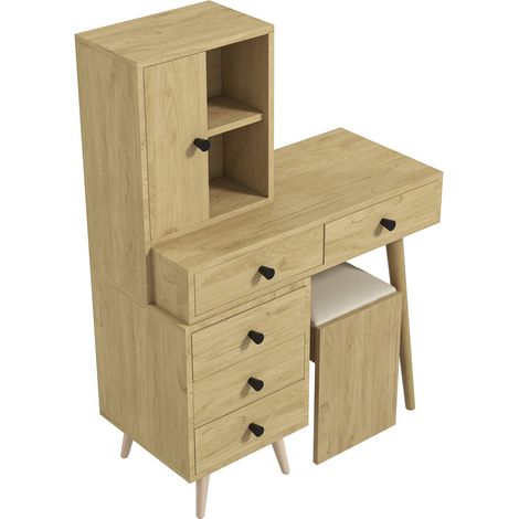 CHICFURN Tocador con espejo 84x40x120 cm madera de ingeniería natural, 5 cajones, ahorro de espacio (1/5)