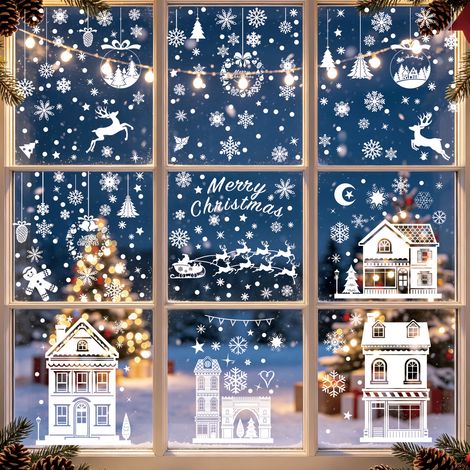 Autocollants de Noël 2027 pour vitrines de centres commerciaux, décorations de vitrines, autocollants antistatiques, autocollants de porte de Noël, stickers pour fenêtres