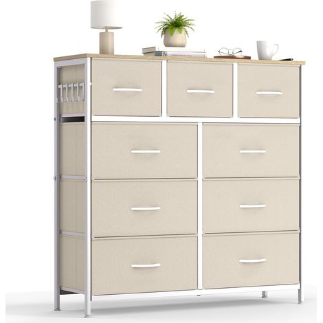 HOKEEPER Commode en tissu à 9 tiroirs, Beige (1/5)