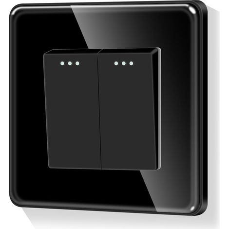 Interrupteur mural rond à 2 voies - Panneau en verre - Interrupteur marche/arrêt - Encastré - Noir - 110-250 V - 86 mm (1/5)