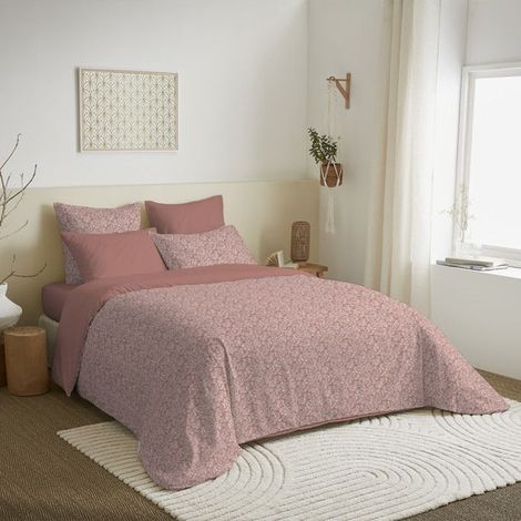 Pack complet housse de couette - Céleste pêche - 240x220 cm - 100% coton - Lavable en machine - 6 pièces