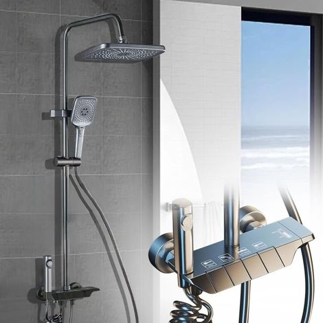 Colonne de douche avec mitigeur de douche avec pommeau de douche et douche réglable 135 cm pommeau de douche carré (gris) (1/5)