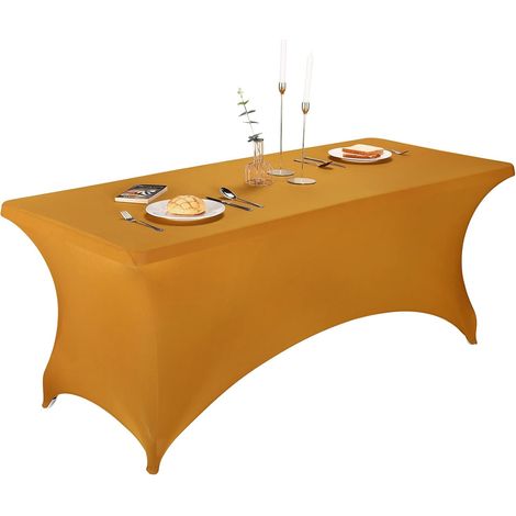 Set mit 1 goldener Stretch-Elastan-Tischdecke, 183 x 76 x 76 cm, verstellbare rechteckige Tischdecke für Klapptische, perfekt für Bankette, Hochzeiten oder Cocktailpartys (1/5)