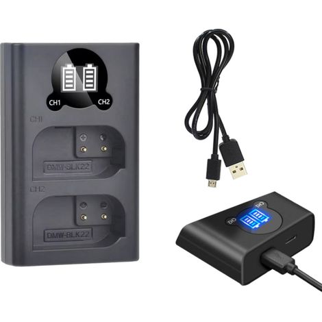 Trade-Shop USB Typ-C Doppel Akku Dual Schnell-Ladegerät für 2 Akkus mit LCD kompatibel mit Panasonic Lumix GH5 GH5S GH5 Mark 2 GH5 II DC-G9 II DC-GH6 (1/2)