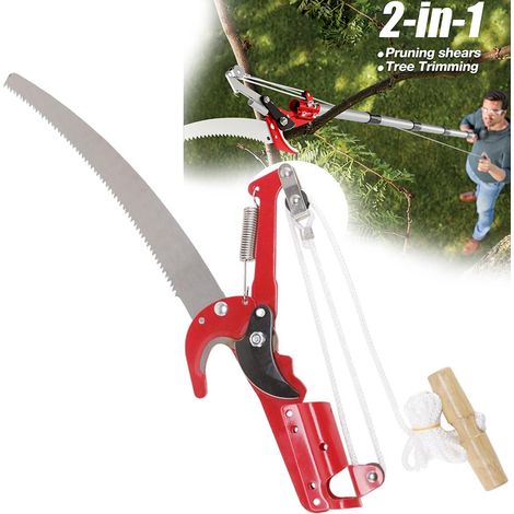 Sécateur, scie d'élagage 2 en 1, cisaille à branches hautes, outil de sciage manuel pour brindilles de plantes (Mat télescopique non inclus) (1/5)