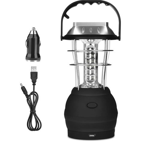 Lanterne Solaire, Lampe de Camping LED Ultra Bright, 2 Modes D'éclairage Réglable, 5 Méthodes de Charge, avec Dynamo à manivelle, Longue Durée D'éclairage pour Camping Randonnée Pêche Secours (1/5)