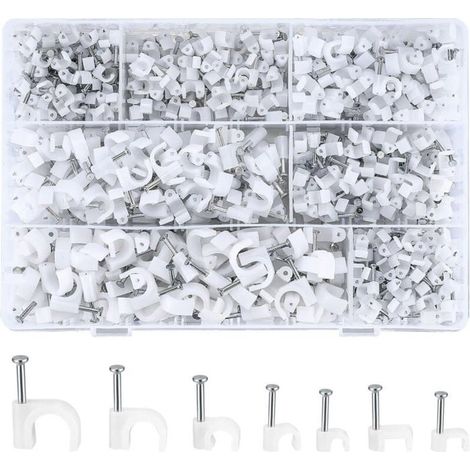 700 attaches de câble rondes avec clou en acier, clips de câble ronds, clips de câble électrique blancs, 4 mm/5 mm/6 mm/8 mm/10 mm (1/4)
