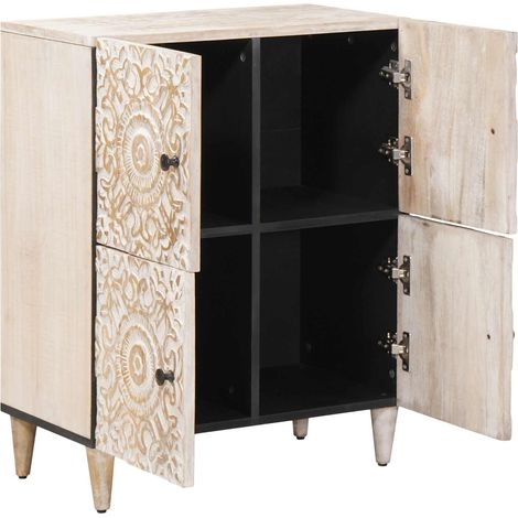 Buffet avec porte Blanc 60 x 33,5 x 75 cm Bois de mangue massif
