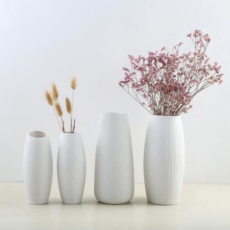 Vase à fleurs, en céramique vase pour herbe de pampa, vase pour décoration de bureau à domicile,blanc-B (Sans les fleurs) (1/4)