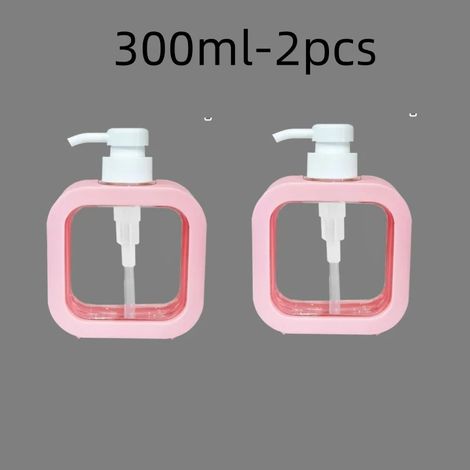 (rose - 300 ml - 2 pièces) Distributeurs de savon de salle de bain rechargeables pour lotion, shampoing et gel douche, flacon pompe de bain vide, format voyage (1/5)