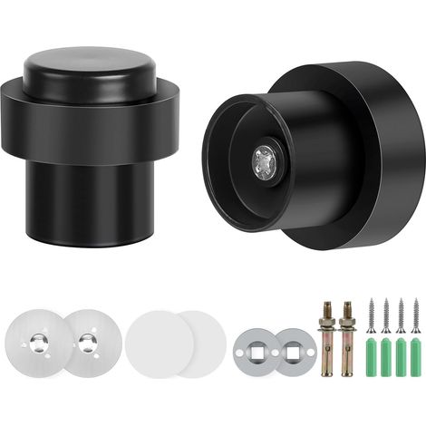 2 pièces butoir de porte, acier inoxydable 304, noir, ø 32mm hauteur 45mm, anneau caoutchouc, pour sol bois béton