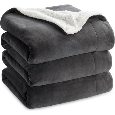 Plaid Polaire Sherpa Couverture - Anthracite, 220x240 cm (1/5)