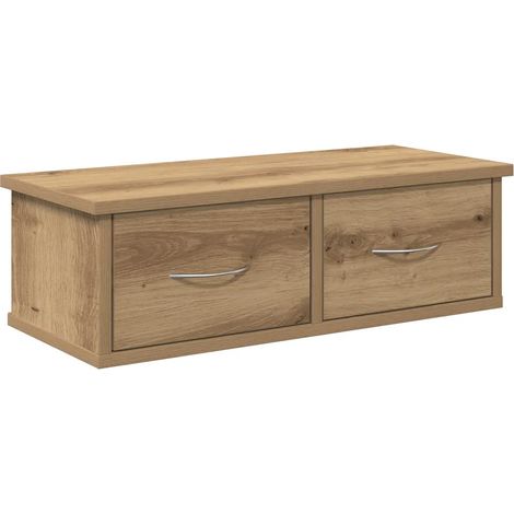 Armario de pared moderno y práctico 60 x 26 x 18 cm con 2 elegantes cajones acabado en madera de roble artesanal 020050689 (1/5)