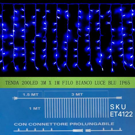 TENDA NATALE ESTERNO NATALIZIA 200 led 3m x 1m filo bianco luce blu ip65 /ET4122 (1/2)