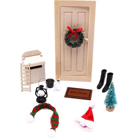 12 Pièces Kit Accessoires Porte Gnome Noël Set Déco Mini Lanterne Sapin Guirlande Bottes Échelle Balai Maison Poupée (1/5)