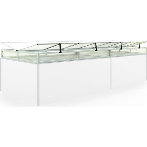 Frühbeetkasten 340x150 cm Frühbeetaufsatz Aufzucht Treibhaus, Aluminium mit Polycarbonat Doppelstegplatten, UV-beständig, inkl. Öffnungsklappen (1/2)