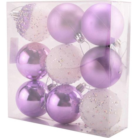 Lot de 9 boules de Noël décoratives à suspendre pour sapin, maison et fêtes - 6 cm, violettes (1/5)