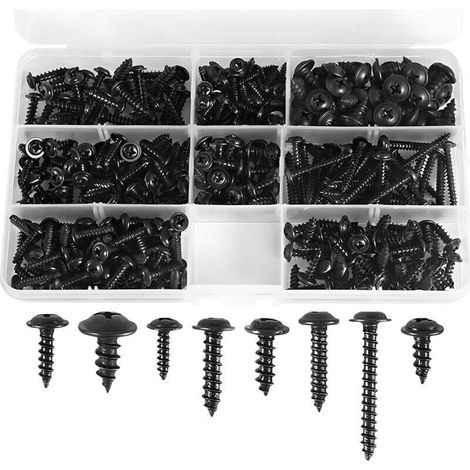 Lot de 340 vis à tôle cruciformes en acier au carbone Vis à tête ronde M3 M3,5 M4 M4.8 Noir Vis à tête plate Bon & solide Vis à tête plate, Coffret Visserie (1/4)