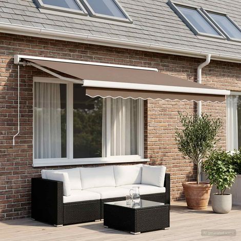 Store Banne Rétractable Manuel Auvent de Jardin Terrasse Aluminium et Toile Taupe 300 x 250 cm - PANGIVO (1/4)