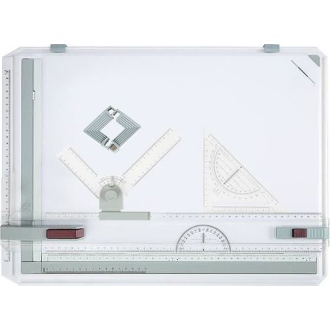 Planche à dessin A3 - Multifonction - Équerre et protractor - Plastique - 49x35.5cm - Accessoires inclus (1/4)
