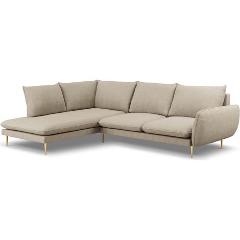 Canapé d'angle gauche 6 places en tissu structurel beige (1/5)